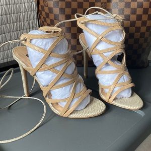 TOPSHOP nude ankle wrap around sandal heels. Size 37